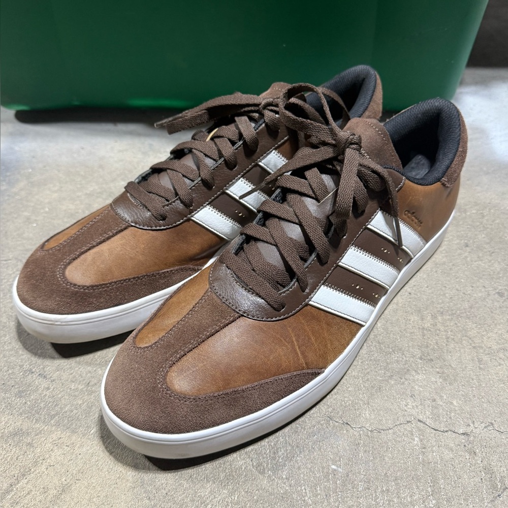 Adidas Adicross Leather Spikeless Golf Shoes Brown/White Men's Size 13 - Picture 4 of 16